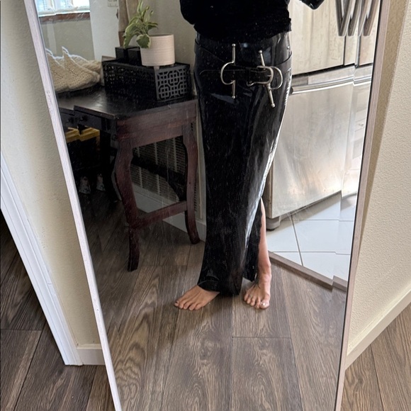 The most avante-garde belt I own. Black leather with metal bars